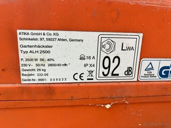Predám štiepkovač ATIKA ALH 2500 - 4
