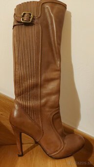Kožené hnedé vysoké čižmy - 4