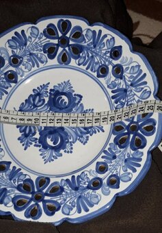 Starozitny zavestny tanier 26cm,modranska keramika - 4