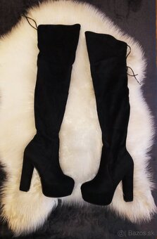 Dámske čierne semišové čižmy nad koleno - veľkosť 36 - 4