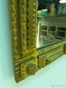 Staré drevené zrkadlo Tramp Art - Mirror - pozlátené zrkadlo - 4