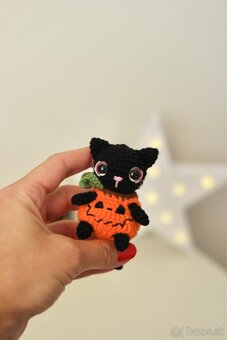 Háčkovaná hračka duch a mačka Halloween - 4