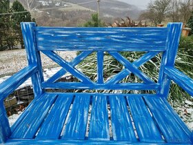 záhradná lavica - X - 2 miestna - modrá s bielou patinou - 4