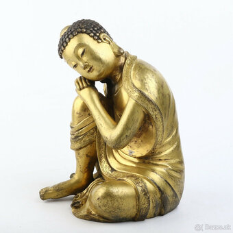 Starožitná čínska pozlátená medená socha Budhu - 4