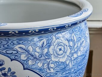 Čínský ručně malovaný porcelánový květináč – kobaltová modř, - 4