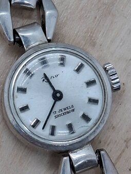 Predám funkčné celostrieborné dámske hodinky RENO 17 jewels - 4