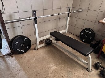 Olympijská tyč, kotúče , lavička na bench - 4