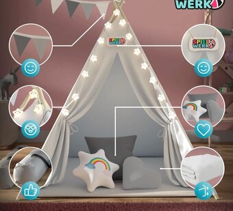 Detský stan Teepee 160x120x120cm - 3 farby - so svetlom - 4