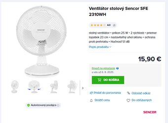 Ventilátor stolový. 40W. 3 rýchlosti. - 4