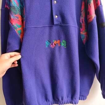 Vintage 80s Puma fialová fleece mikina flísová bunda M - 4