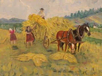 Obraz- Launner, Žně, olej na kartonu 44x56 - 4