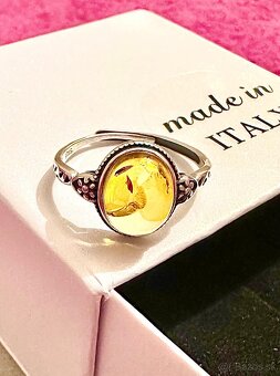 Nový strieborný vintage prsteň s jantárom - 4