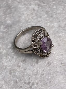 Art deco strieborný prsteň s amethystom - 4