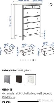 Hemnes IKEA komoda 6 zásuvkova biely lesk - 4