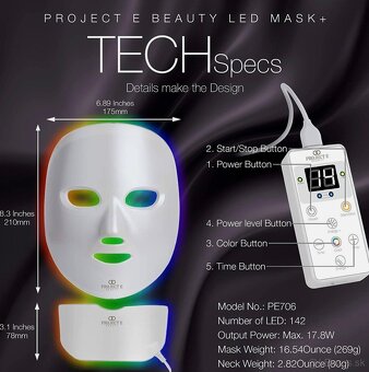Predám Ošetrujúcu LED masku na tvár a krk Project E Beaut - 4