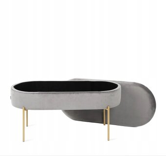 Sivá zamatová taburetka - 4