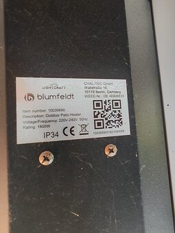 Predám vonkajší elektrický ohrievač s LED osvetlením - 4