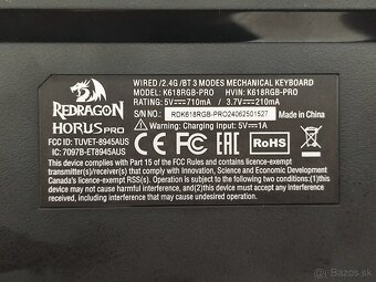 Predám klávesnicu REDRAGON K618 Horus (model: RED-K618-R33BK - 4