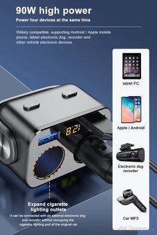 Autonabíjačka s USB zásuvkou, rozbočovač cigaretového jacku - 4