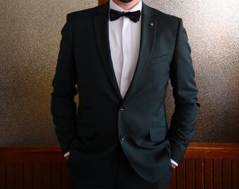 Pánsky tmavozelený oblek svadobný - 4