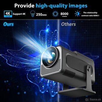 4k projektor android, Bluetooth, WiFi, obraz 150"+plátno - 4