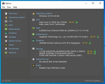 PREDÁM HERNÝ PC - I5 7500T,8GB DDR4,GTX 970 4GB,SSD+HDD - 4