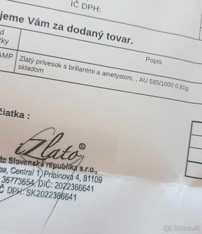 zlatý prívesok s briliantami a ametystom, zn. iZlato - 4
