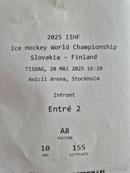 2 lístky MS v hokeji 2025 SVK - FIN (Stockholm) - 4