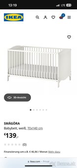 Predám detskú postieľku IKEA SMÅGÖRA 70x140 cm s matracom - 4