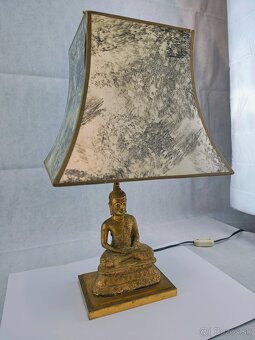 Antická bronzová stolová lampa s Budhovou soškou - 4