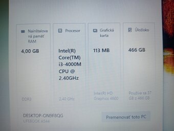 predám Fujitsu Lifebook A544-Intel corei3 -4gb ram -bez bat. - 4