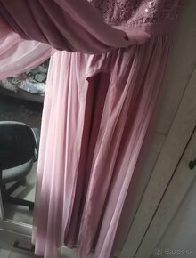 Ružové dlhé spoločenské šaty M - 4