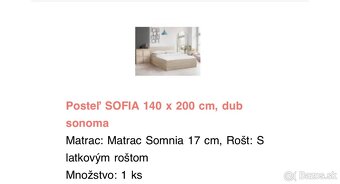 Predám posteľ 140x200cm dub sonoma - 4