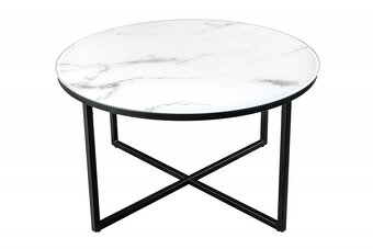 Konferenčný stolík Prestige okrúhly 80 cm biely sklo mramor - 4