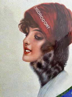 Smaltovaná ceduľa s chlorodontovou ženou, originál okolo rok - 4