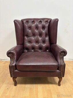 CHESTERFIELD ŠTÝL,KOŽENÁ SEDAČKA,3+1+UŠÁK+TABURET,NOVÁ - 4