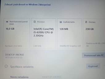 predám Hp probook 450 g3 , Intel core i5 , 16gb ram , ssd - 4