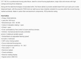 Coemar CF7 rotačné hlavy - silný svetelný výstup, 7° beam - 4