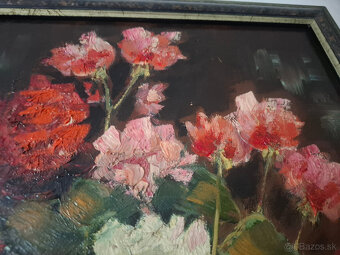 Predám starý obraz olejomalbu na plátne Kytica monogramista - 4