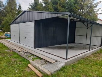 Montovaná plechová garáž 6×6 m + prístrešok 3×6 m s výklopný - 4