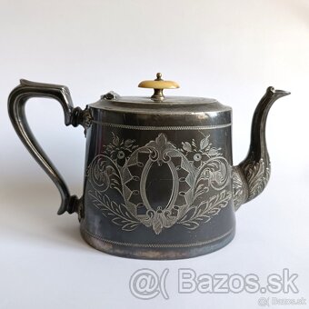 Tradičný postriebrený viktoriánsky čajník s rohovinovou úchy - 4