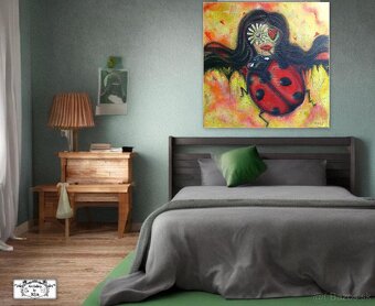 Obraz "Lienka - šťastie a láska" ♥ ( 100x100 cm ) 3d maľba - 4