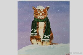 Maľba Zimná prechádzka mačky - 4