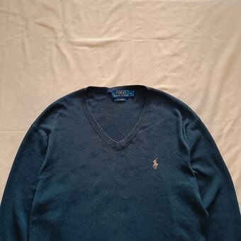 Polo Ralph Lauren sveter s výstrihom do V modrý zelený M - 4