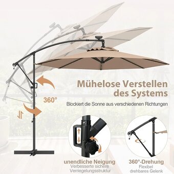 300 cm slnečník s 32 solárnymi LED svetlami a kľuko - 4