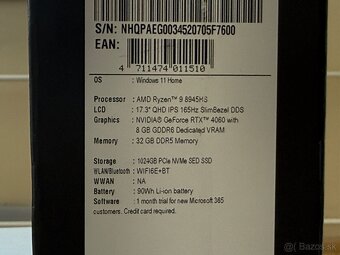 Acer Nitro 17/ RTX 4060, 32gb ram, 1TB / Čisto nový / Záruka - 4