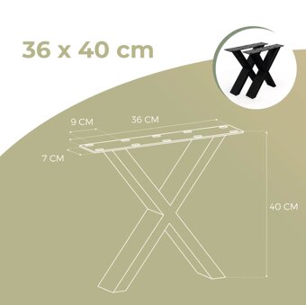 Stolové kovové podnože tvar X čierne 36 x 40cm - 2 ks - 4