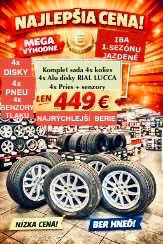 KOMPLET SADA  4 x DISKY, PNEU, Senzory - 4