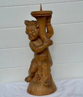 Anděl světlonoš dřevěný svícen 37,5cm - 4