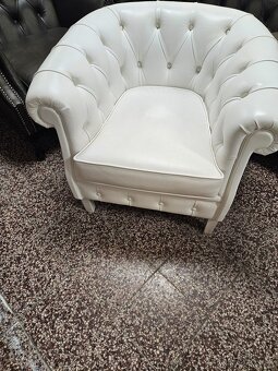 CHESTERFIELD ŠTÝL,KOŽENÁ BIELA PEVNÁ,ZĽACNENÁ - 4